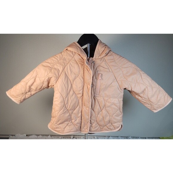 Zara Baby Girl Quilted Puffer Jacket 18–24 Months Hooded Tan Coat - Picture 1 of 6